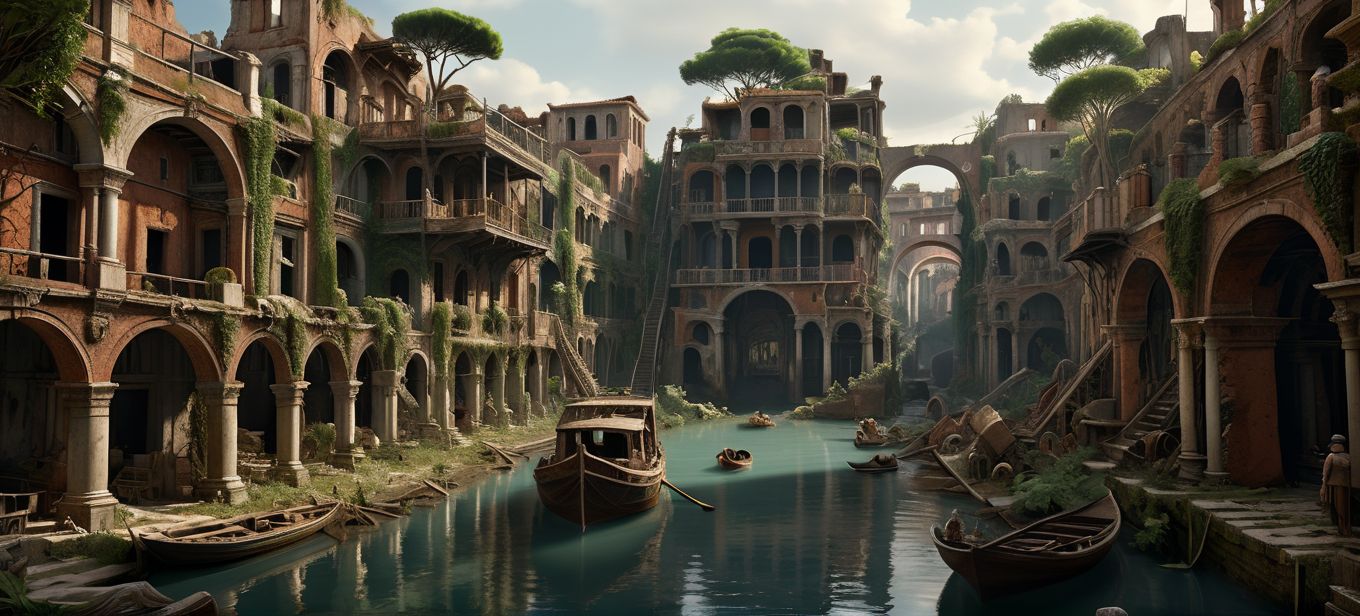 06738-2128486987-cinematic movie shot of standing explorer looking for past civilisation ruins of venesian megalopolis surrounded by vegetation,.jpg